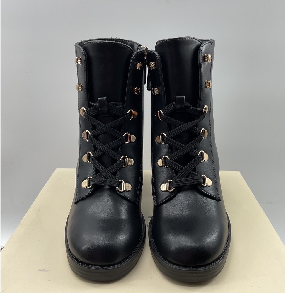 On 34th Britteep Womens Black Faux Leather Lace Up Block Heel Ankle Boots 7.5M